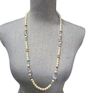 Vintage Women's Faux Pearl Faceted Clear Beaded Necklace
